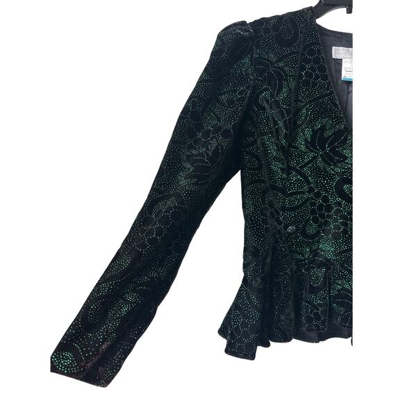 Scott McClintock Sportswear Black Velvet Green Glitter Womens Blazer Size 10 VTG - Picture 6 of 10
